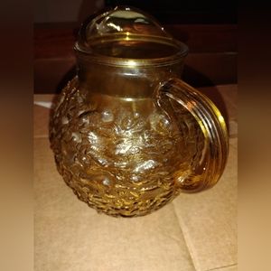 VINTAGE BALL PITCHER ANCHOR HOCKING LIDO MILANO AMBER HONEY GOLD TEXTURED CRINKL